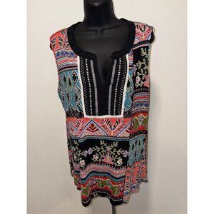 RXB Printed Embellished Sleeveless Blouse Top  Print V Neck Women XL Extra Large